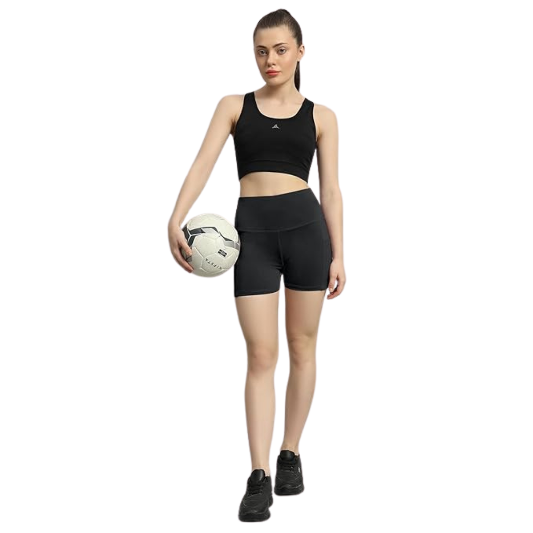 Deevaz High Waist Workout Shorts for Women, Midnight Sky, Bike Shorts with Elastic Waistband and Pockets.