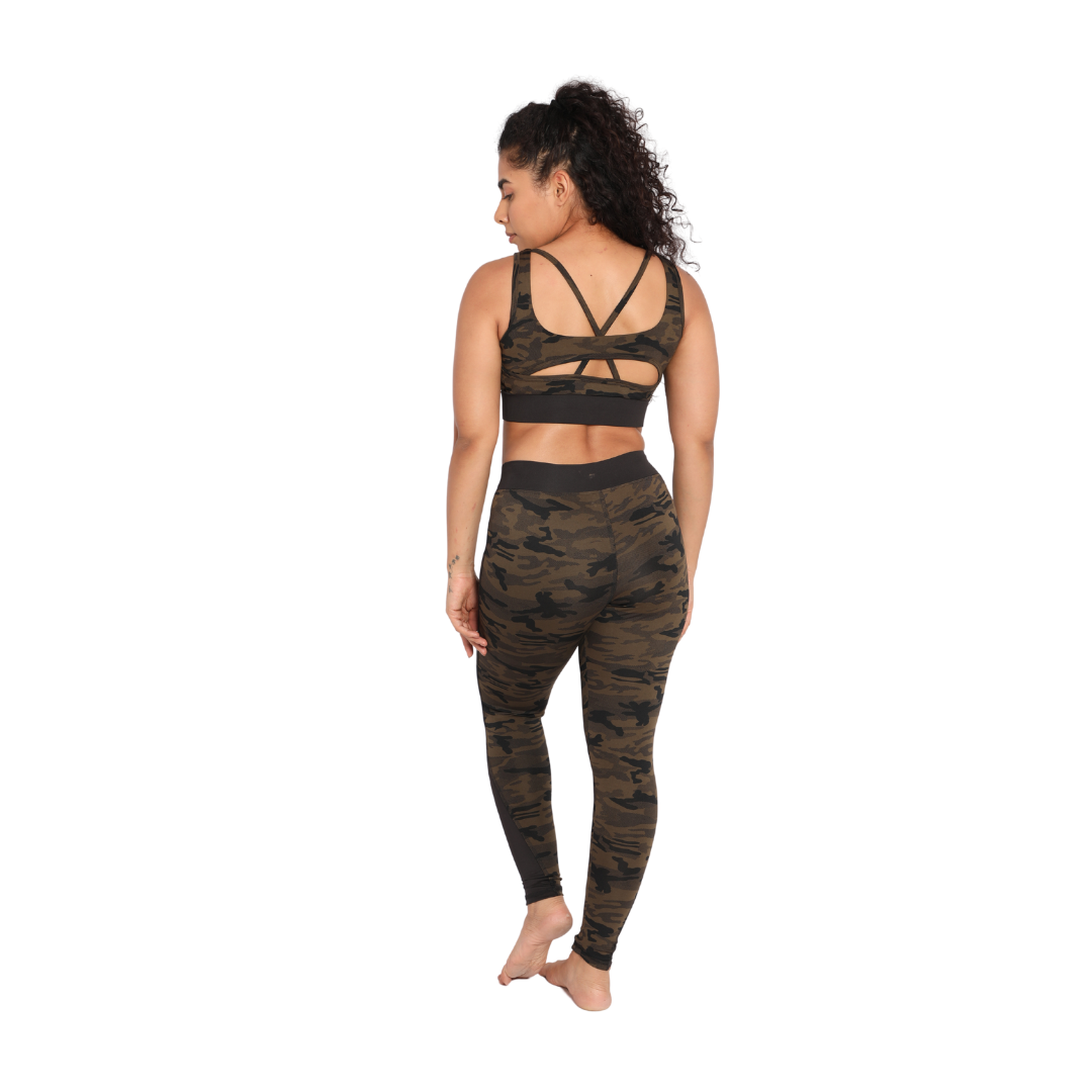 Deevaz Combo Of 2 Pair Of Comfort Fit Active Sports Bra & Snug Fit Active Ankle-Length Tights In Printed Blue & Olive Color