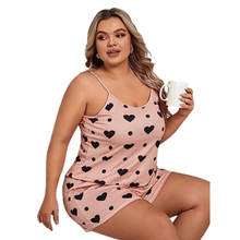 Load image into Gallery viewer, Deevaz Free Size Non-Padded Camisole &amp; Panty Shorts Lingerie Set  Heart Shape Print In Baby Pink Colour.