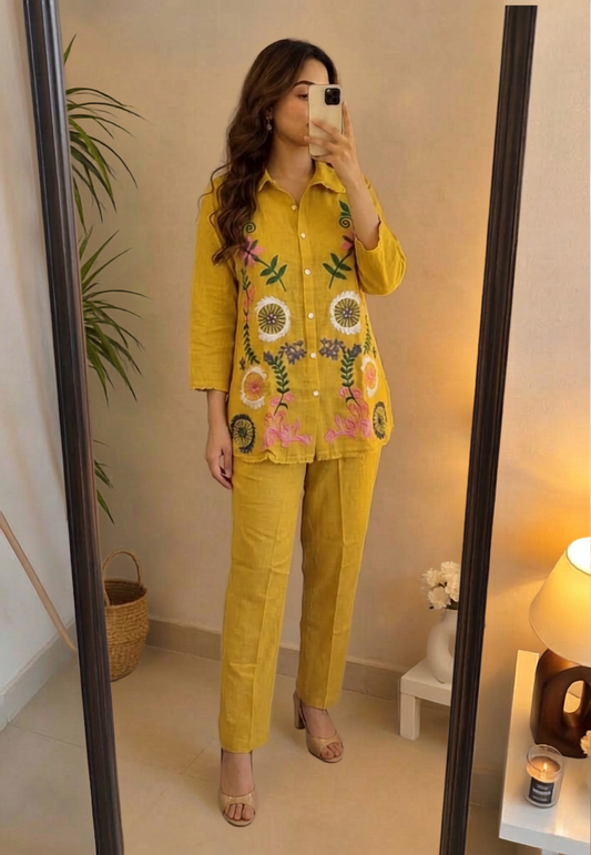 Deevaz Embroidered Yellow Co-Ord Set (2-Angle Showcase)