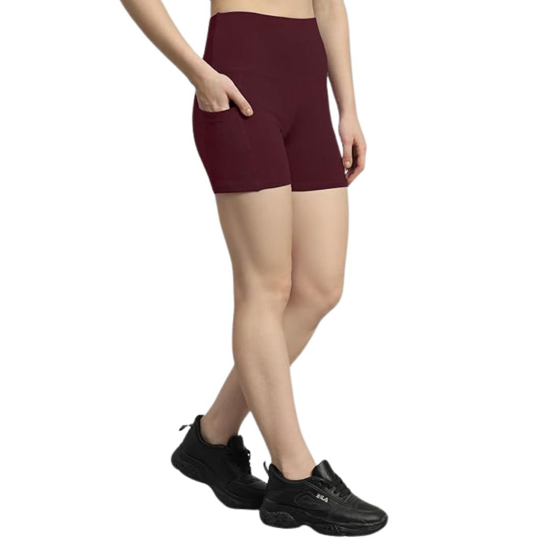 Deevaz High Waist Workout Shorts for Women, Midnight Sky, Bike Shorts with Elastic Waistband and Pockets.