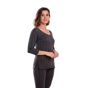 Deevaz Women's Cotton Winter 3/4 Sleeves Thermal Top and Lower Set In Dark Grey Color.