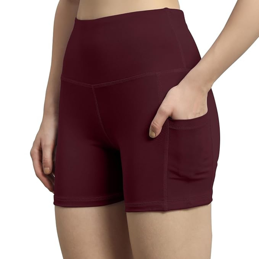 Deevaz High Waist Workout Shorts for Women, Midnight Sky, Bike Shorts with Elastic Waistband and Pockets.