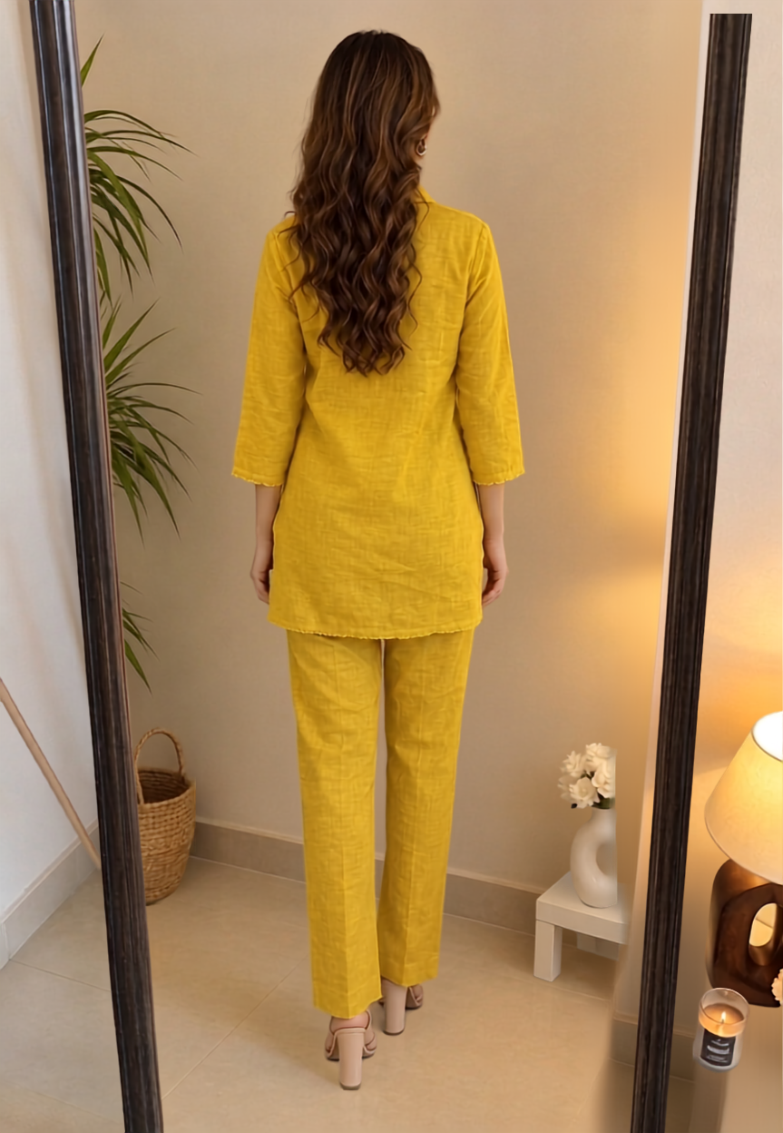Deevaz Embroidered Yellow Co-Ord Set (2-Angle Showcase)