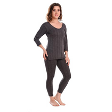 Load image into Gallery viewer, Deevaz Women&#39;s Cotton Winter 3/4 Sleeves Thermal Top and Lower Set In Dark Grey Color.