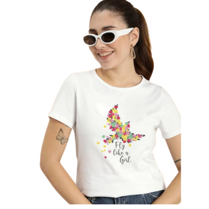 Deevaz Women Comfort Fit Round Neck Half Sleeve Cotton Printed Regular Fit T-Shirts Fly Like A Women.