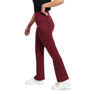 Deevaz Women Groove-in High Waist Cotton Spandex Flared Pants In Red Color.