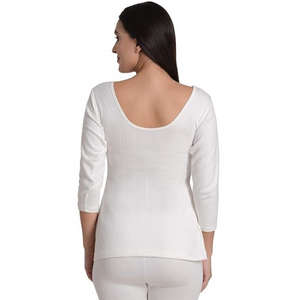 Deevaz Women's Cotton Winter Round Neck 3/4 Sleeves Thermal Top And Lower Set In White Color.