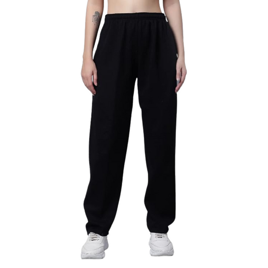Deevaz Women's Fleece Regular-Fit Black Trackpant In Black Color.