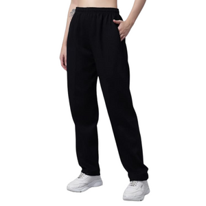 Deevaz Women's Fleece Regular-Fit Black Trackpant In Black Color.