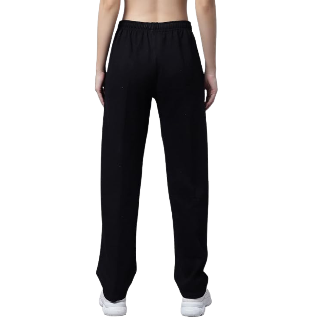 Deevaz Women's Fleece Regular-Fit Black Trackpant In Black Color.