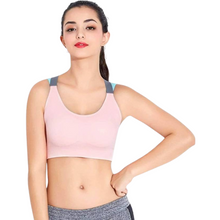 Load image into Gallery viewer, Deevaz Medium Impact Padded Non-Wired Sports Bra In Peach Color Cross Back Strap Detailing.