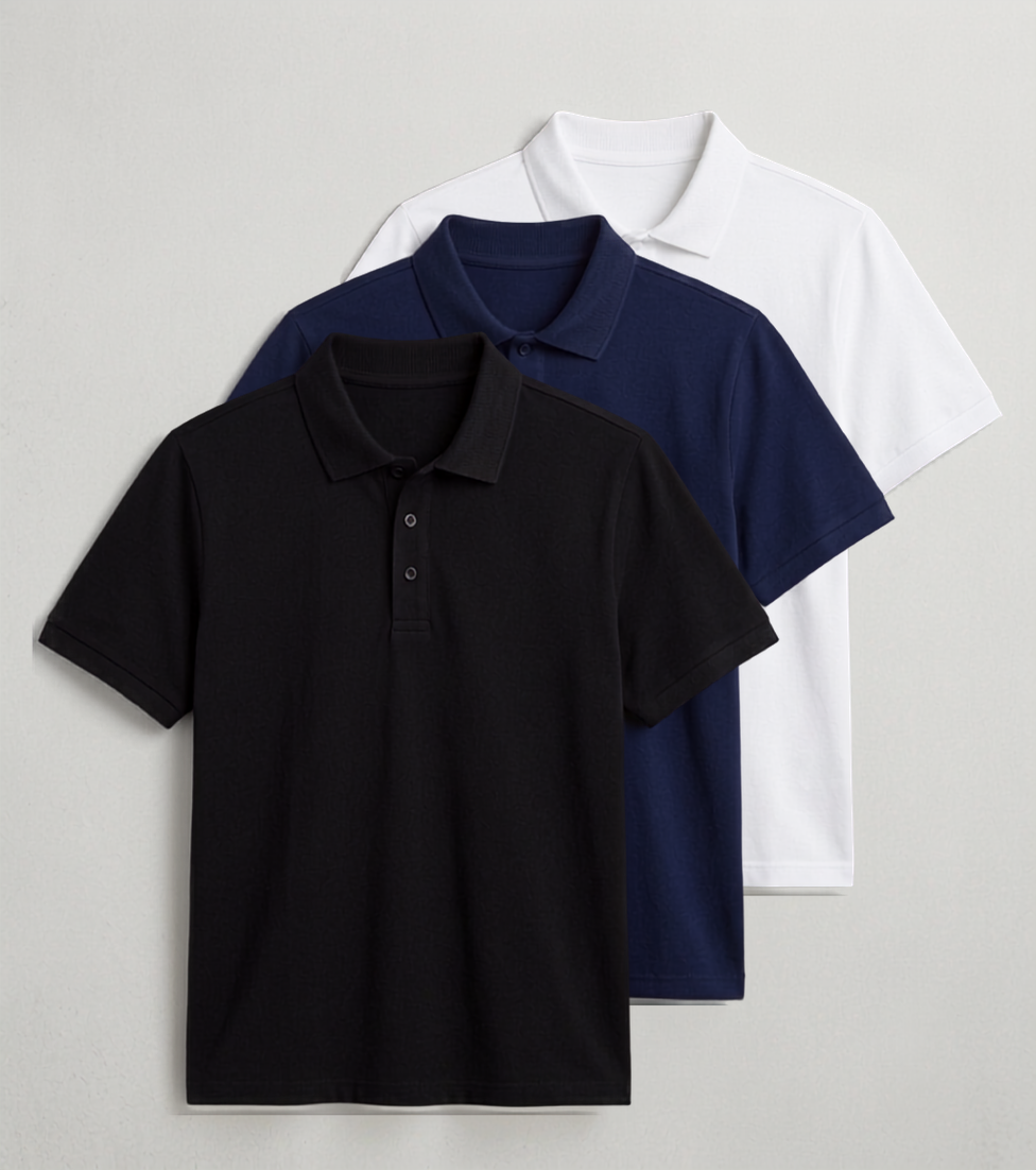 Deevaz Men's Pique Polo Shirt Tri-Pack – Classic Fit in Black, Navy, and White