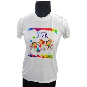 Deevaz Women Comfort Fit Round Neck Half Sleeve Holi T Shirts In White Color.