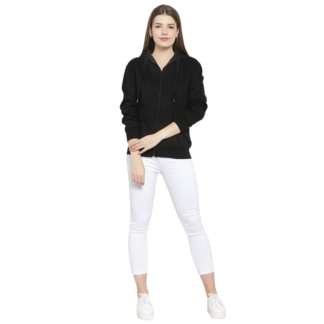 Deevaz Women's Over Size Full Zip-Up Hoodie Jacket Cotton Sweatshirt In Black Color