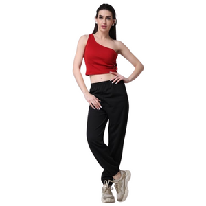 Deevaz Women's Solid Comfort Fleece Regular-Fit Cotton Joggers Track Pant In Black color.