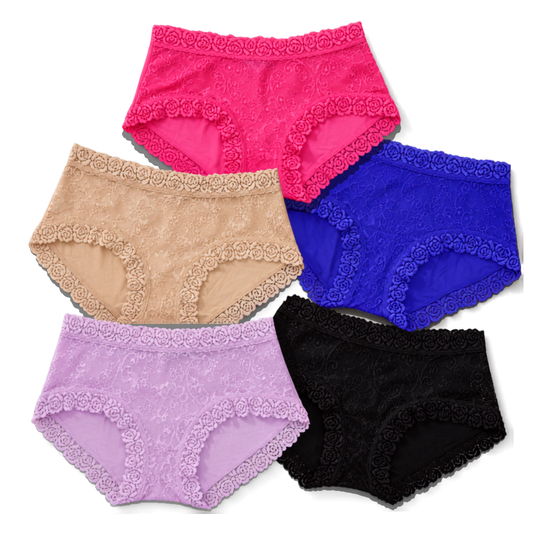 Deevaz Spandex Lace Fabric Mid Waist Panty- Multicolor ( Pack Of 2 )