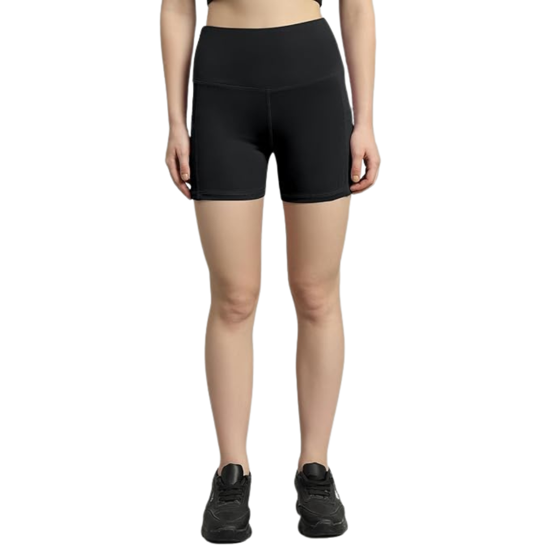 Deevaz High Waist Workout Shorts for Women, Midnight Sky, Bike Shorts with Elastic Waistband and Pockets.