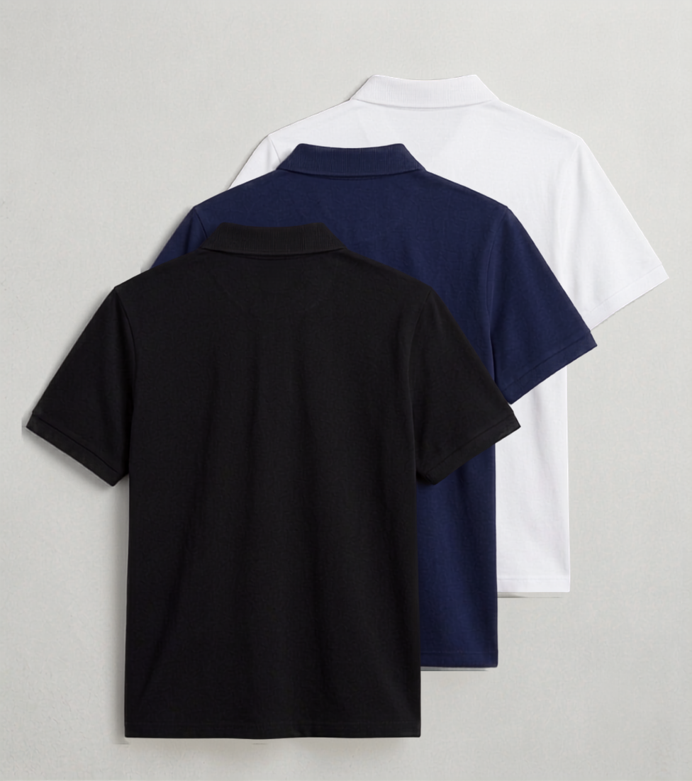 Deevaz Men's Pique Polo Shirt Tri-Pack – Classic Fit in Black, Navy, and White