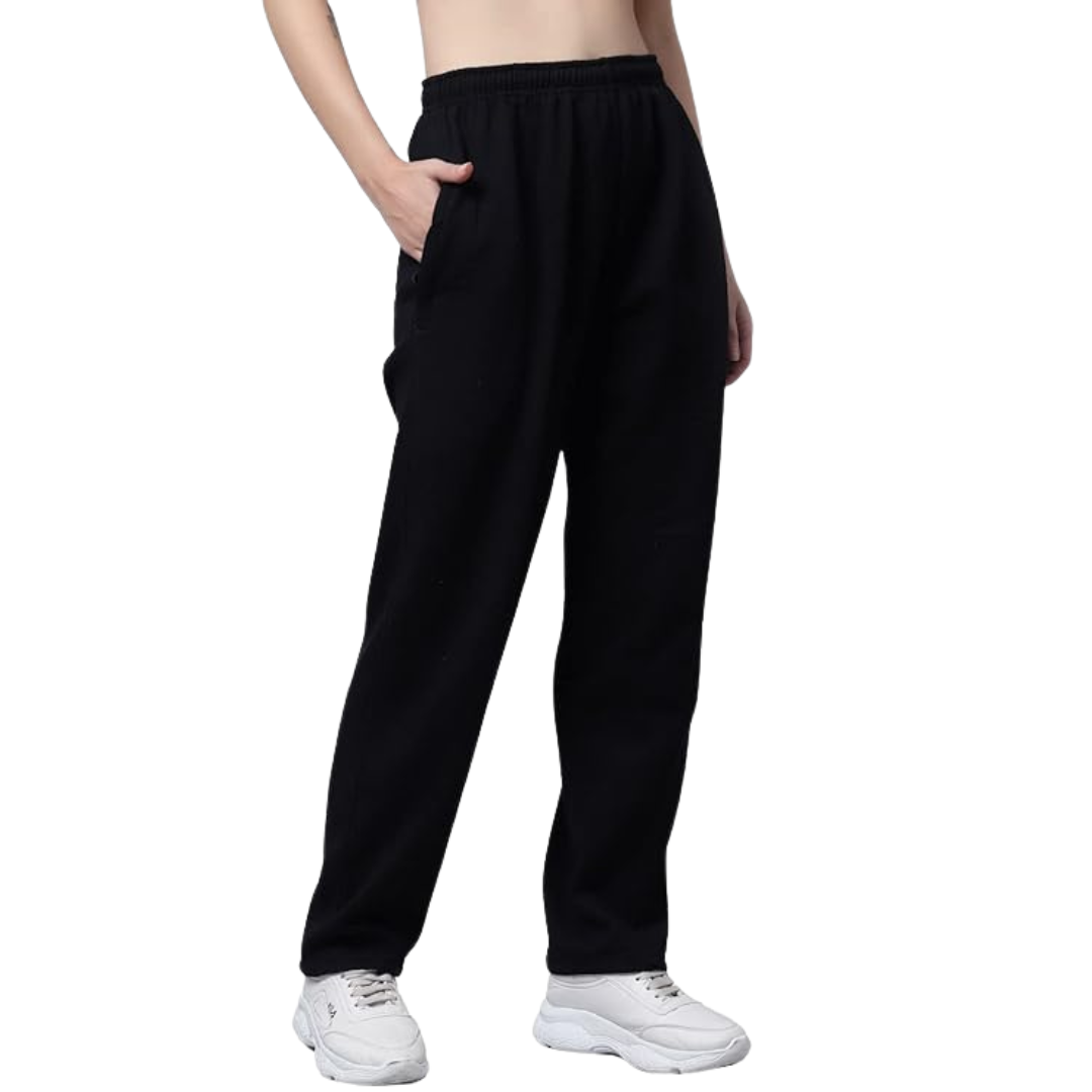 Deevaz Women's Fleece Regular-Fit Black Trackpant In Black Color.