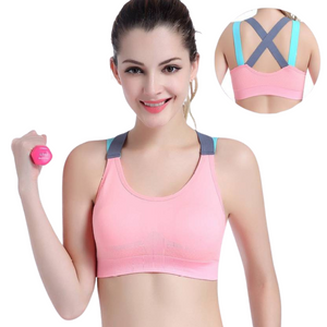 Deevaz Medium Impact Padded Non-Wired Sports Bra In Peach Color Cross Back Strap Detailing.