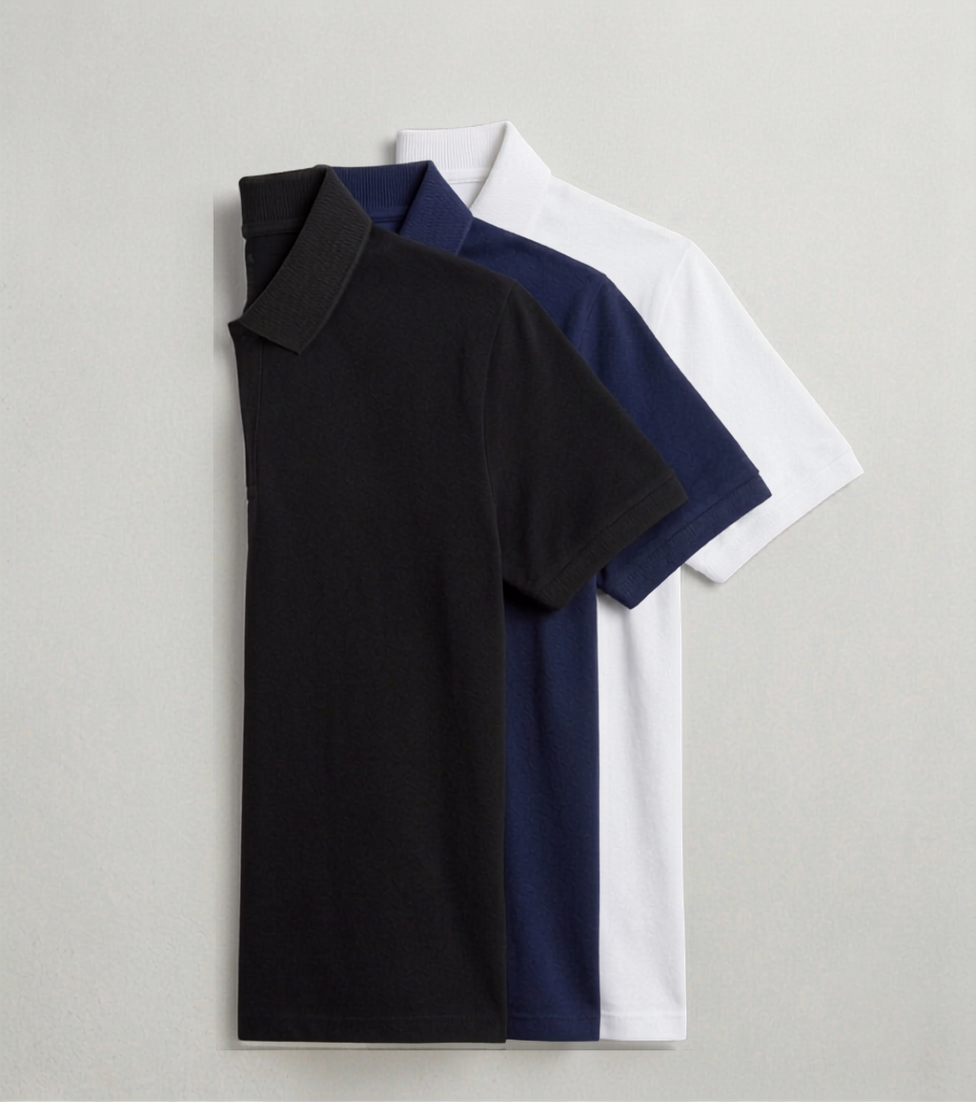 Deevaz Men's Pique Polo Shirt Tri-Pack – Classic Fit in Black, Navy, and White
