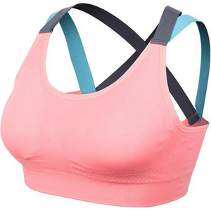 Deevaz Medium Impact Padded Non-Wired Sports Bra In Peach Color Cross Back Strap Detailing.