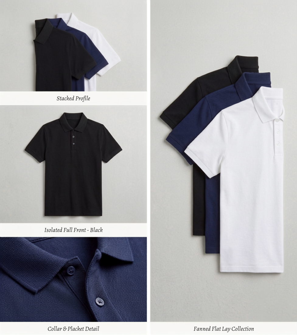 Deevaz Men's Pique Polo Shirt Tri-Pack – Classic Fit in Black, Navy, and White