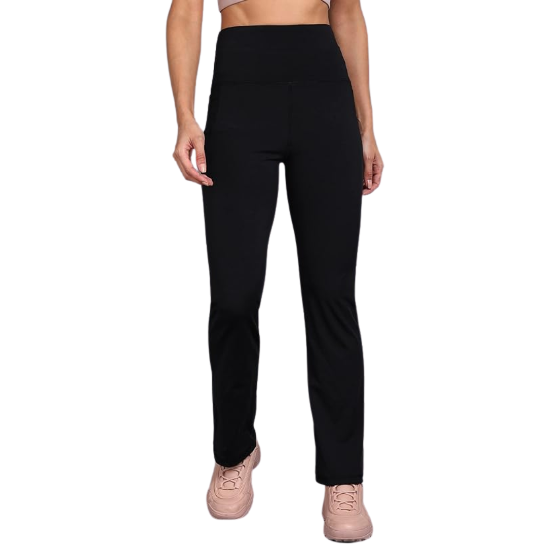BODYACTIVE Women's Polyester Spandex Black Capri Yoga Pants with Pocket  Essential High Waisted for Workout