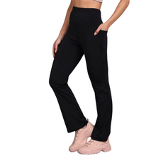 Load image into Gallery viewer, Deevaz Women Groove-In High Waist Cotton Spandex Flared Pants In Black Color.