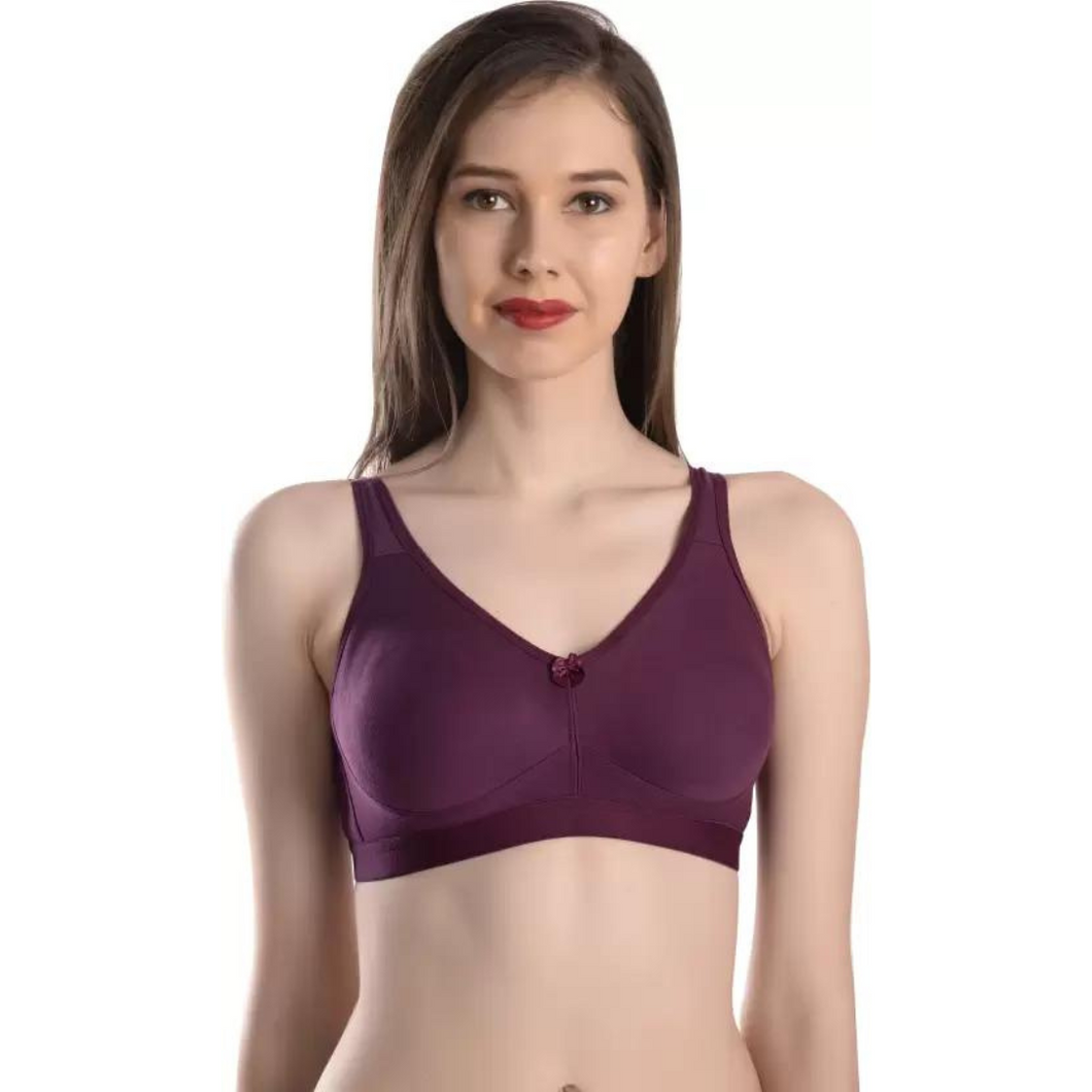 Deevaz Cotton Full Coverage Non-Padded Non Wired Bra Seamless Cup In Violet Color.