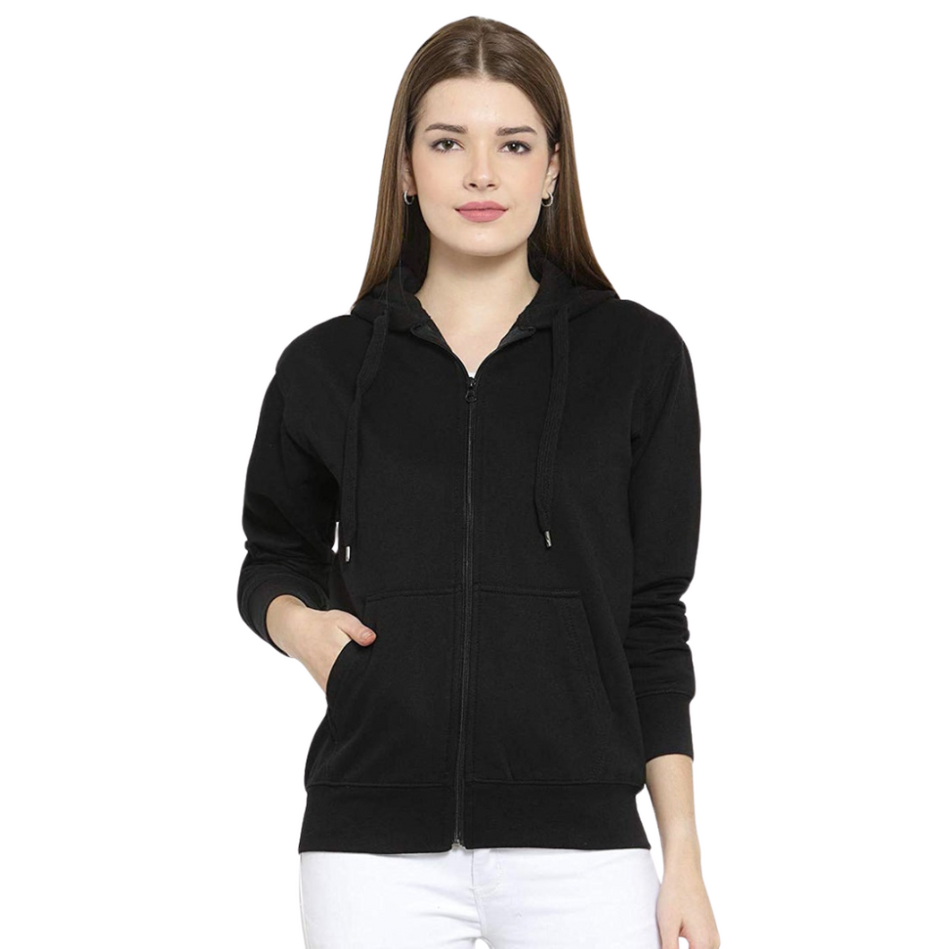 Deevaz Women's Over Size Full Zip-Up Hoodie Jacket Cotton Sweatshirt In Black Color