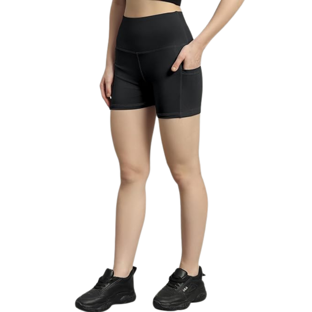 Deevaz High Waist Workout Shorts for Women, Midnight Sky, Bike Shorts with Elastic Waistband and Pockets.