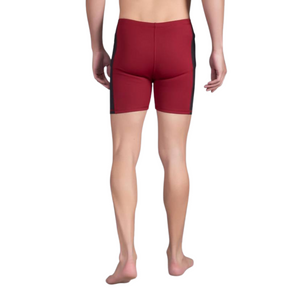 Deevaz Men's  Colorblocked Slim-Fit Swim Shorts In Maroon & Black Color.