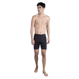 Deevaz Men's Solid Slim-Fit Swim Shorts In Black Color.