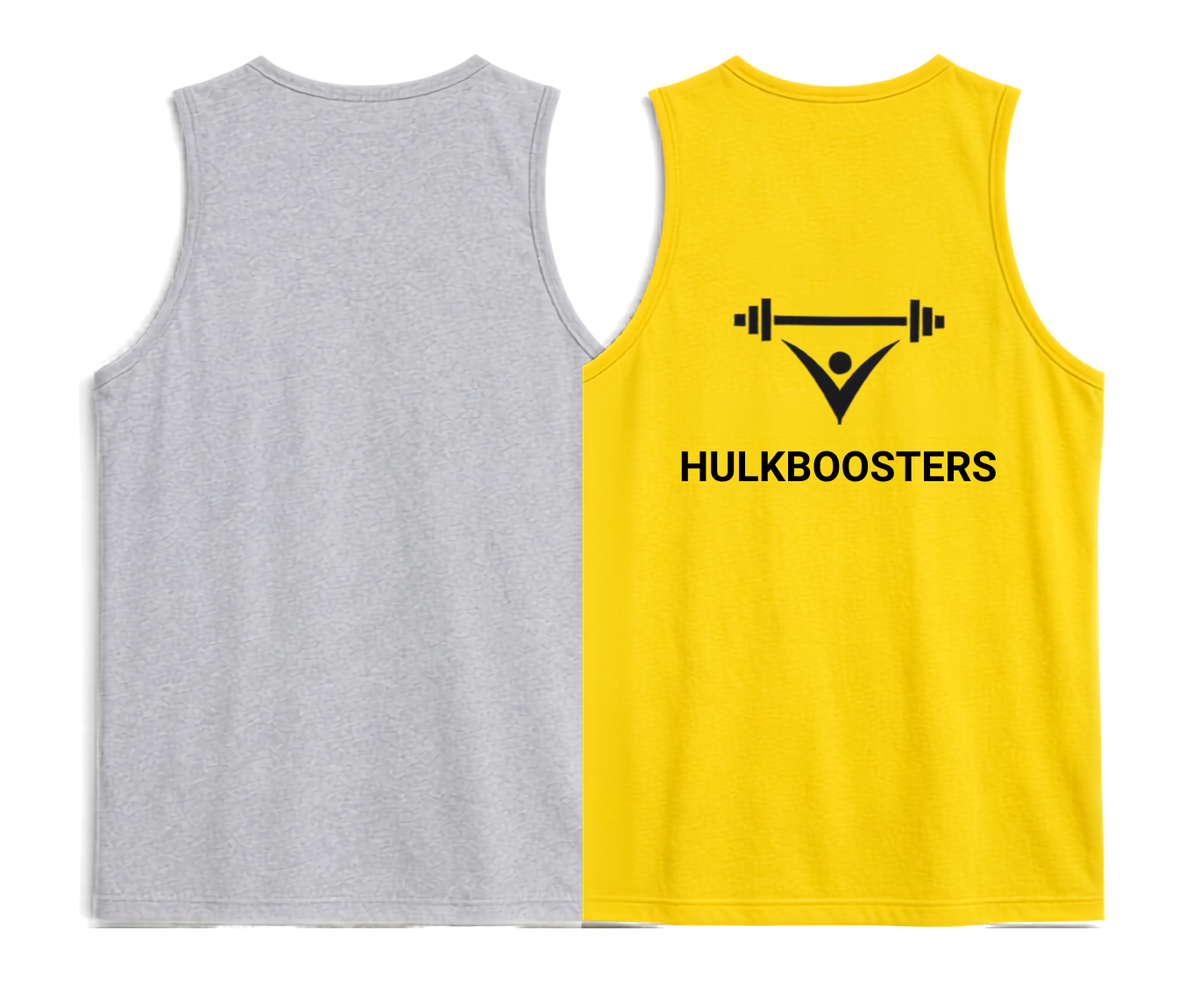 Deevaz Men's Sleeveless Gym Tank Top Pack of 2 – Grey & Yellow DIPS & Hulkboosters Printed Workout Vest