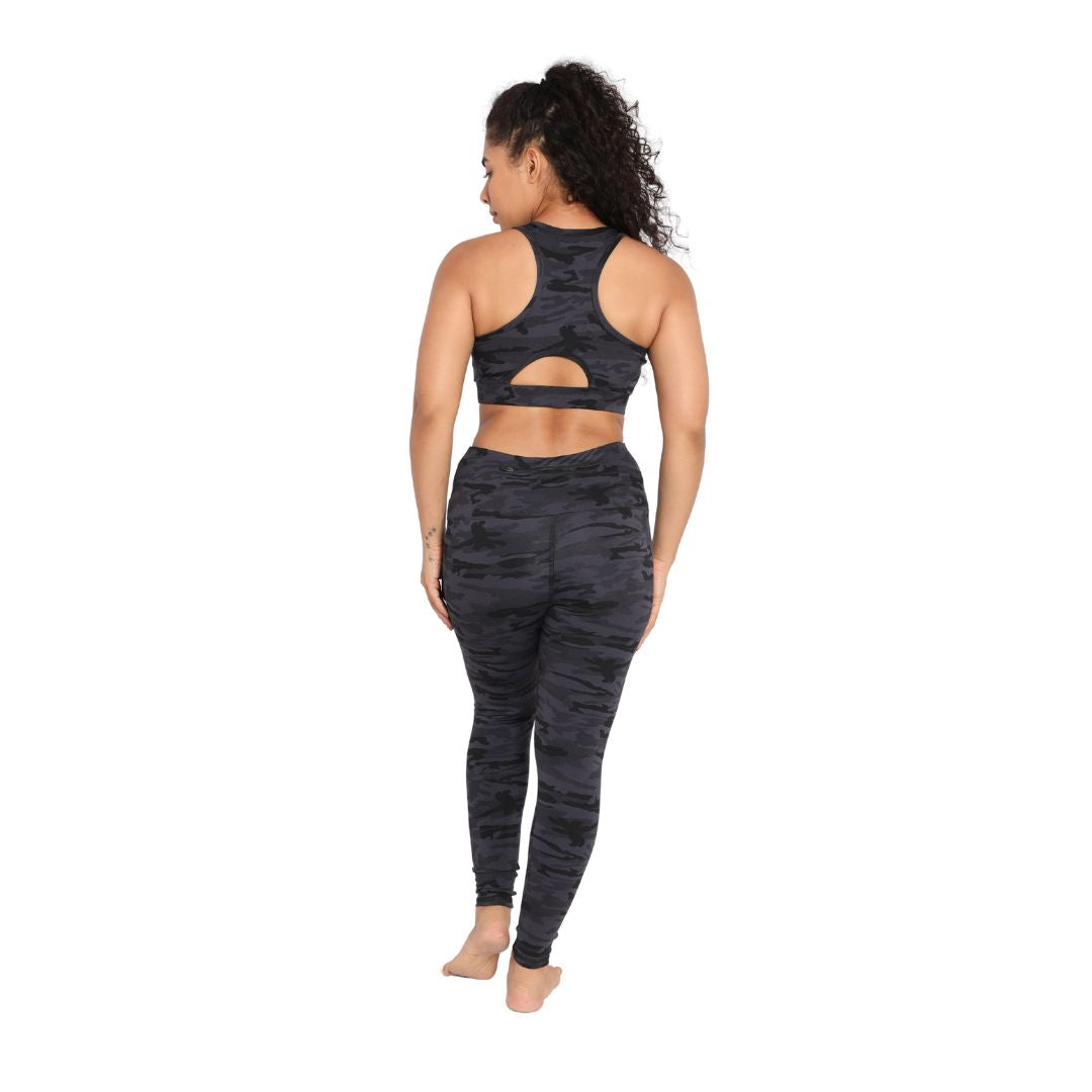 Deevaz Combo Of 2 Pair Of Comfort Fit Active Sports Bra & Snug Fit Active Ankle-Length Tights In Printed Blue & Olive Color