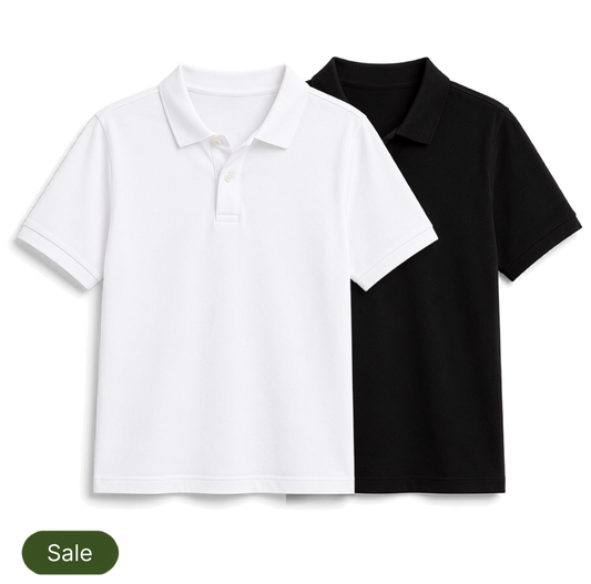 Deevaz Men's Regular Fit Polo T-Shirts – Pack of 2 (Solid White & Black)
