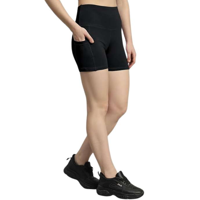 Deevaz High Waist Workout Shorts for Women, Midnight Sky, Bike Shorts with Elastic Waistband and Pockets.