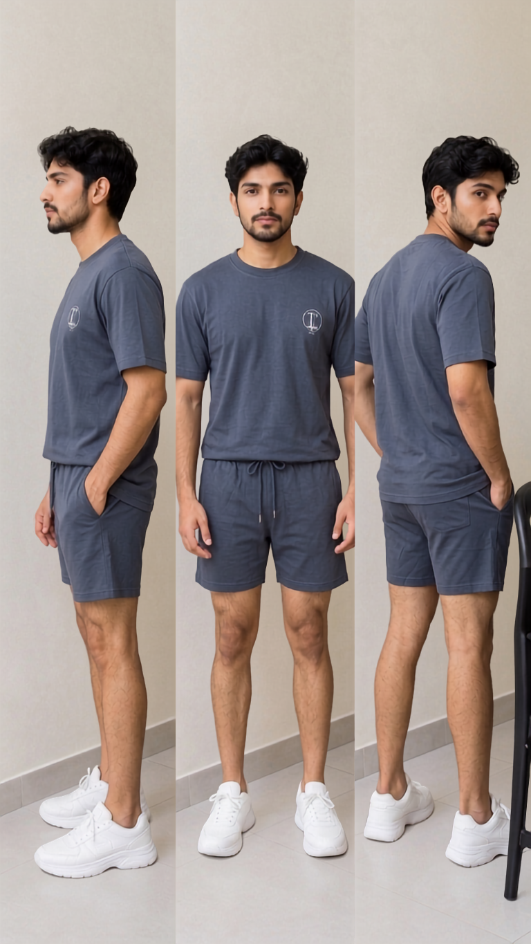Deevaz Men’s Premium Grey T-Shirt & Shorts Co-Ord Set