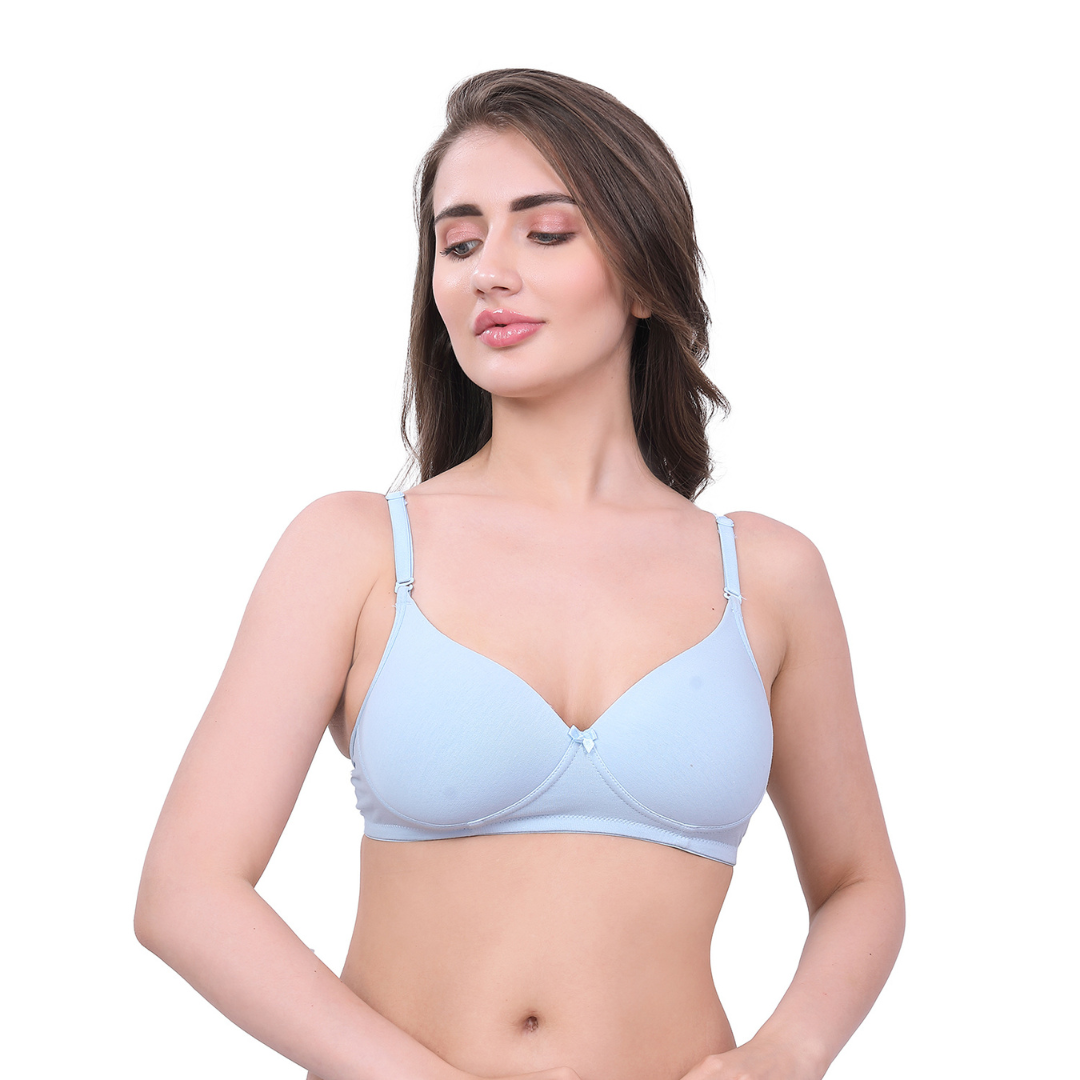Deevaz Women's Poly Cotton Padded Wire Free Regular Bra In Blue Color. –