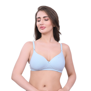 Deevaz Women's Poly Cotton Padded Wire Free Regular Bra In Blue Color.