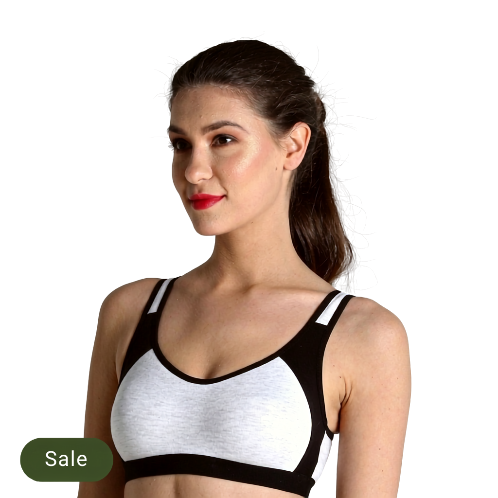 Deevaz Non-Padded Cotton Rich Sports Bra In Black Melange Colour Detailing.