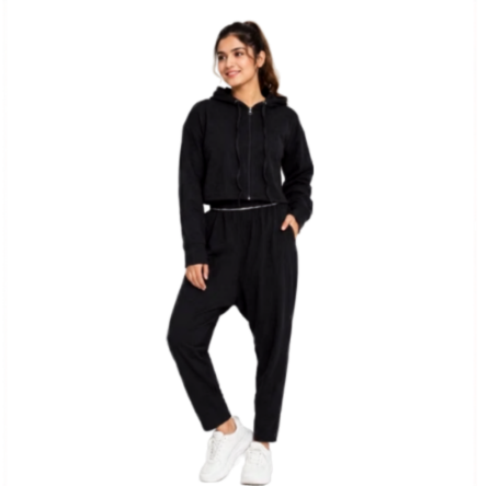 Deevaz Women Zip-Up Crop Hoodie & Relaxed Jogger Pants | Casual Gym Co-Ord Set.