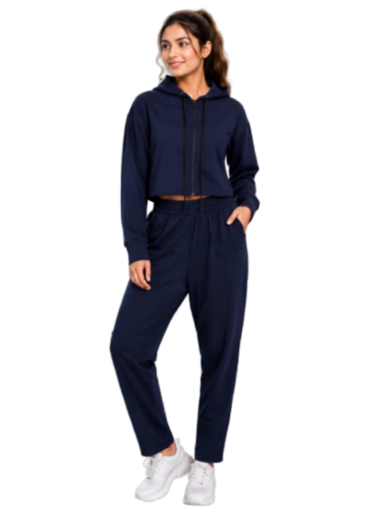 Deevaz Zip-Up Crop Hoodie & Relaxed Fit Jogger Pants | Gym, Workout & Casual Co-Ord Set.