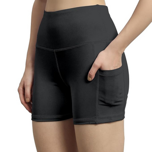 Deevaz High Waist Workout Shorts for Women, Midnight Sky, Bike Shorts with Elastic Waistband and Pockets.