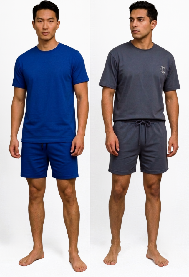 Deevaz Men's Premium Cotton Matching Loungewear Set – Solid & Graphic Tees with Casual Shorts (Pack of 2)