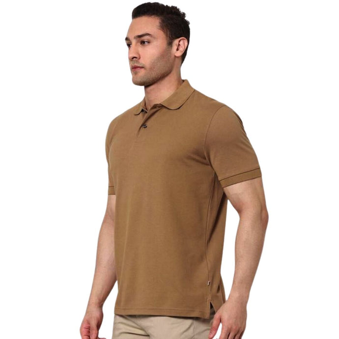 Deevaz Men's Solid Polo Neck Cotton Blend Brown T-Shirt.