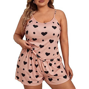 Deevaz Free Size Non-Padded Camisole & Panty Shorts Lingerie Set  Heart Shape Print In Baby Pink Colour.