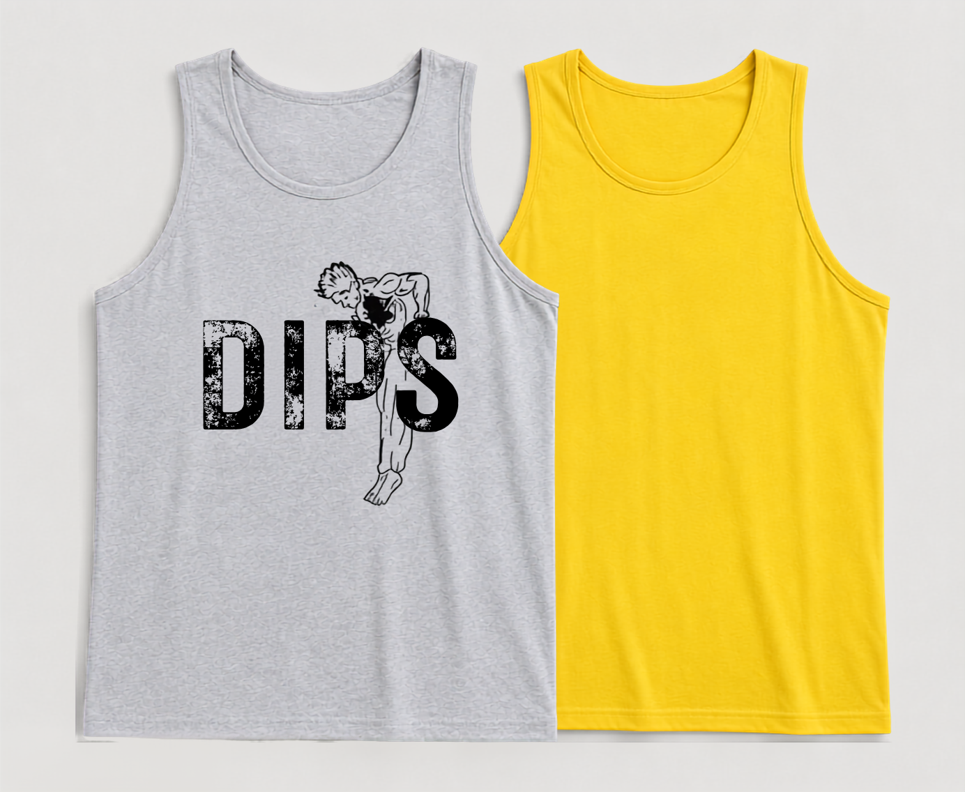 Deevaz Men's Sleeveless Gym Tank Top Pack of 2 – Grey & Yellow DIPS & Hulkboosters Printed Workout Vest